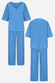 Rosalind Fairmount | Red Linen-Look V-Neck Batwing Top & Straight-Leg Pants Set