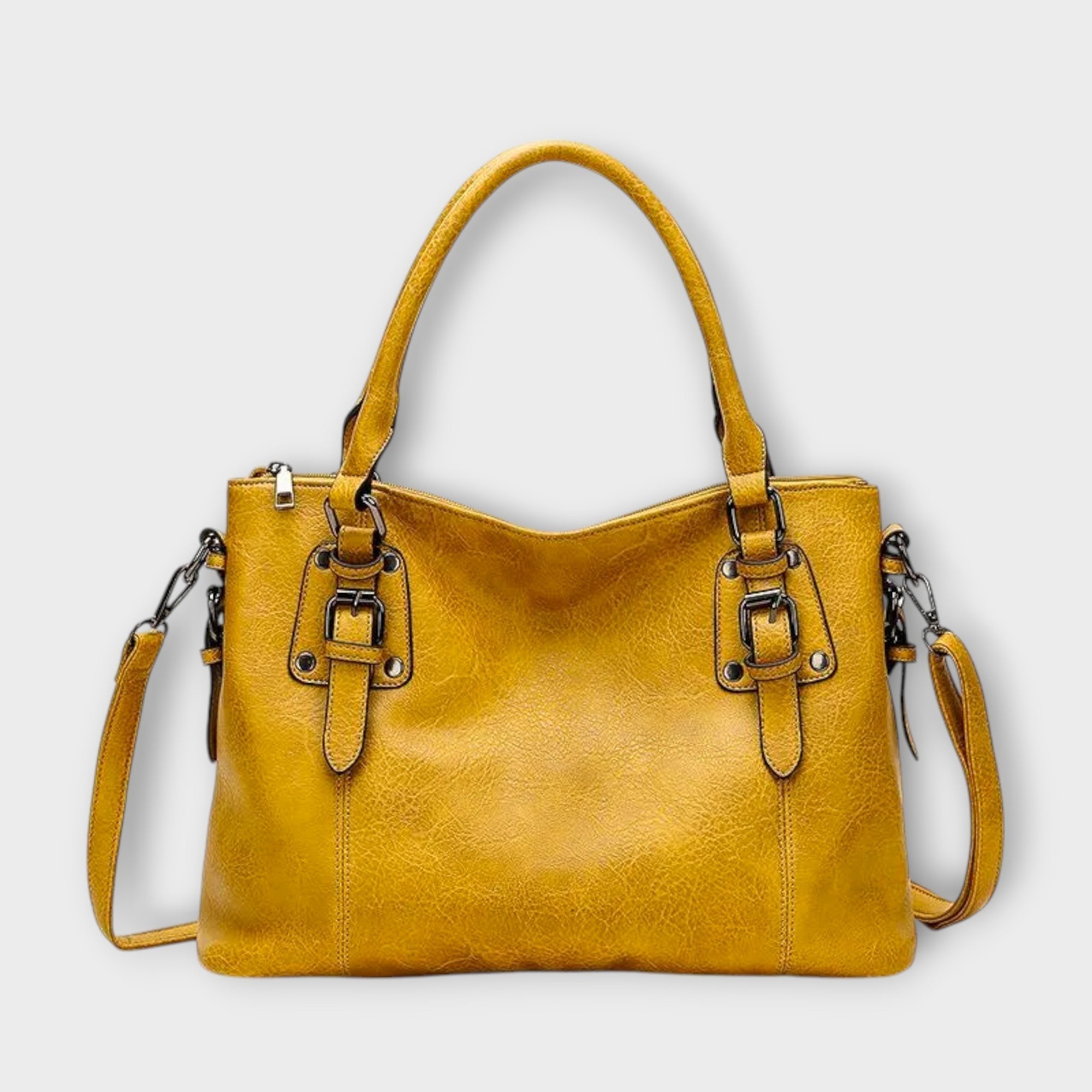 Serena Whitmore | Brown Faux Leather Tote Handbag with Shoulder Strap