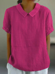 Evangeline Crestbourne | Sky Blue Peter Pan Collar Linen-Look Top