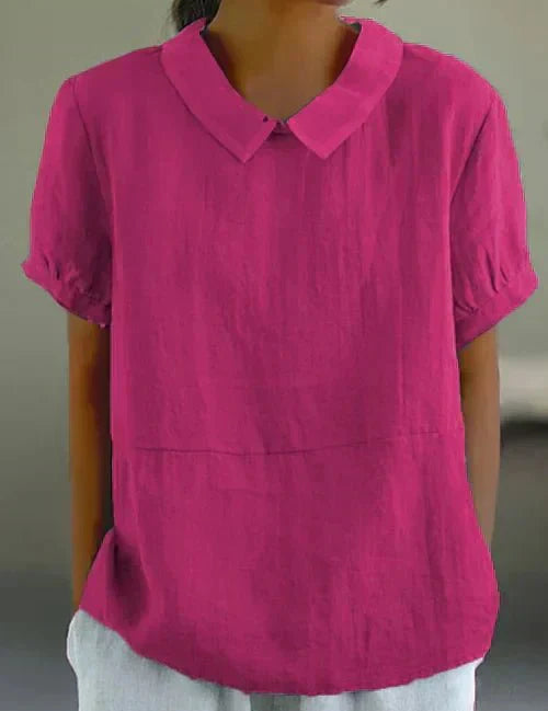 Evangeline Crestbourne | Sky Blue Peter Pan Collar Linen-Look Top