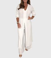 Vivienne Lacourte | Sage Green Long Blouse & Wide-Leg Pants Matching Set