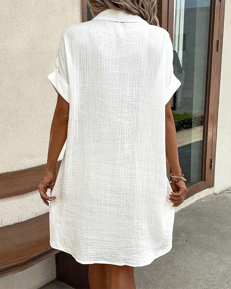 Doriane Villecourt | White Button-Down Shirt Dress with Pockets