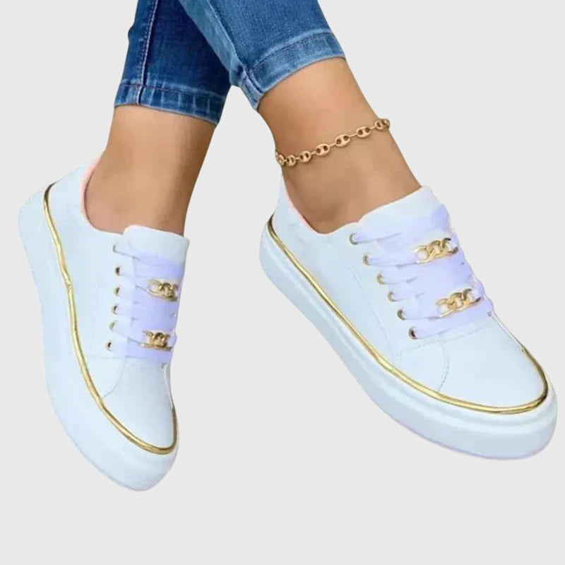 Eliane Roncourt | Black Platform Sneakers with Gold Chain Detail