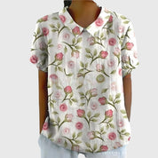 Colette Vaudrenne | Green Floral Print Short Sleeve Blouse