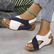 Evangeline Crestwood | Navy & White Colorblock Wedge Sandal