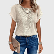 Isabeau Lennox | Cream Lace Detail Waffle Knit Top