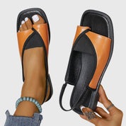 Celeste Montvaux | Square Toe Colorblock Slip-On Flat Sandals