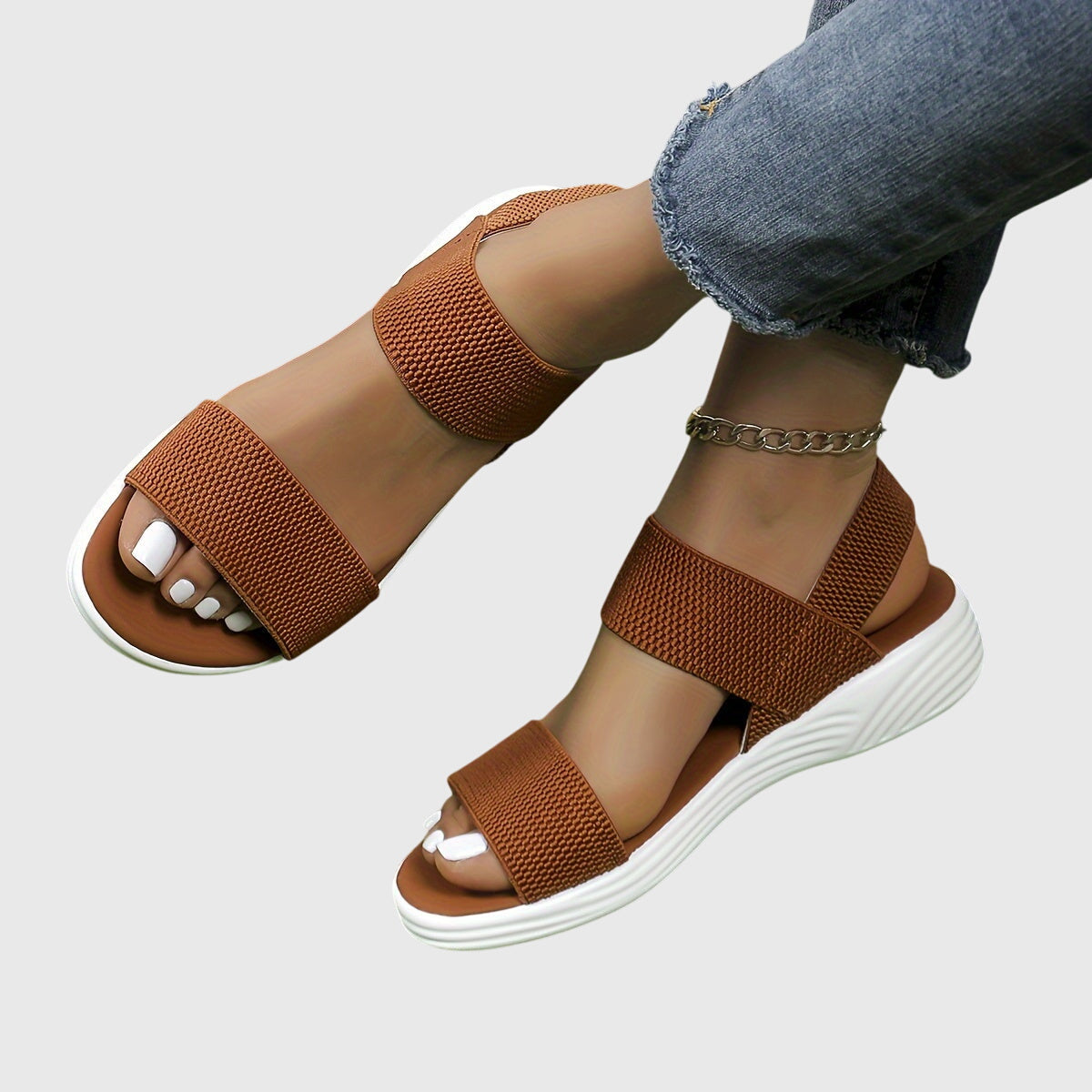 Solène Faircastle | Black Double-Strap Flat Sandals with White Sole