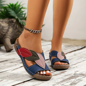 Natasha Bellemore | Colorblock Leaf Appliqué Slip-On Wedge Sandals