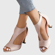 Lenora Vanbright | Blush Pink Peep Toe Block Heel Sandals