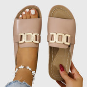 Marianne Velthorpe | White Gold Buckle Slip-On Flat Sandals