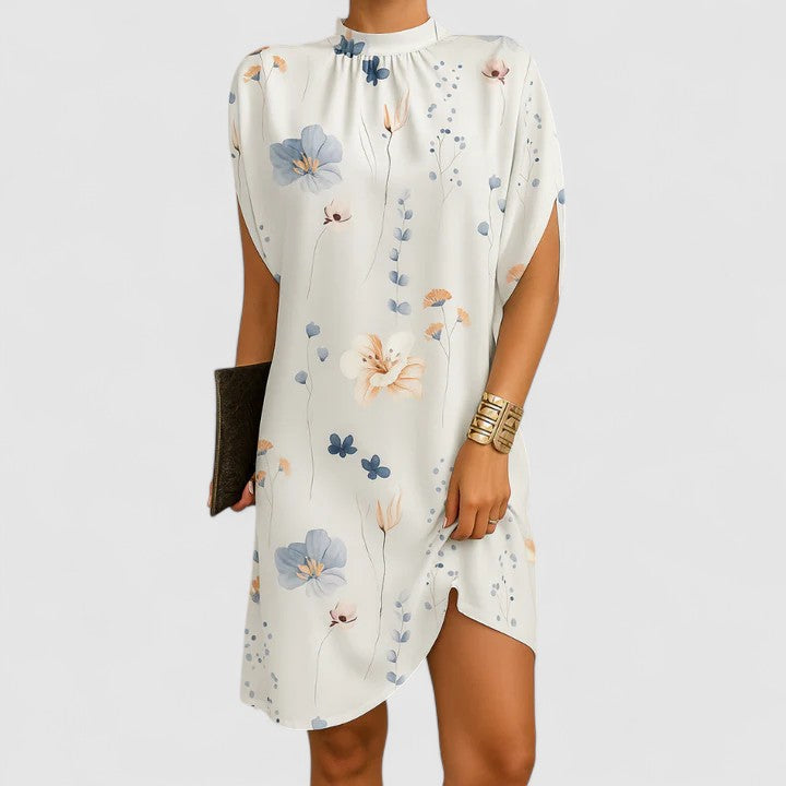 Colette Vaumoreau | Pink Mock Neck Batwing Split Sleeve Midi Dress