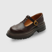 Colette Ravensdale | Brown T-Bar Mary Jane Shoes with Platform Sole