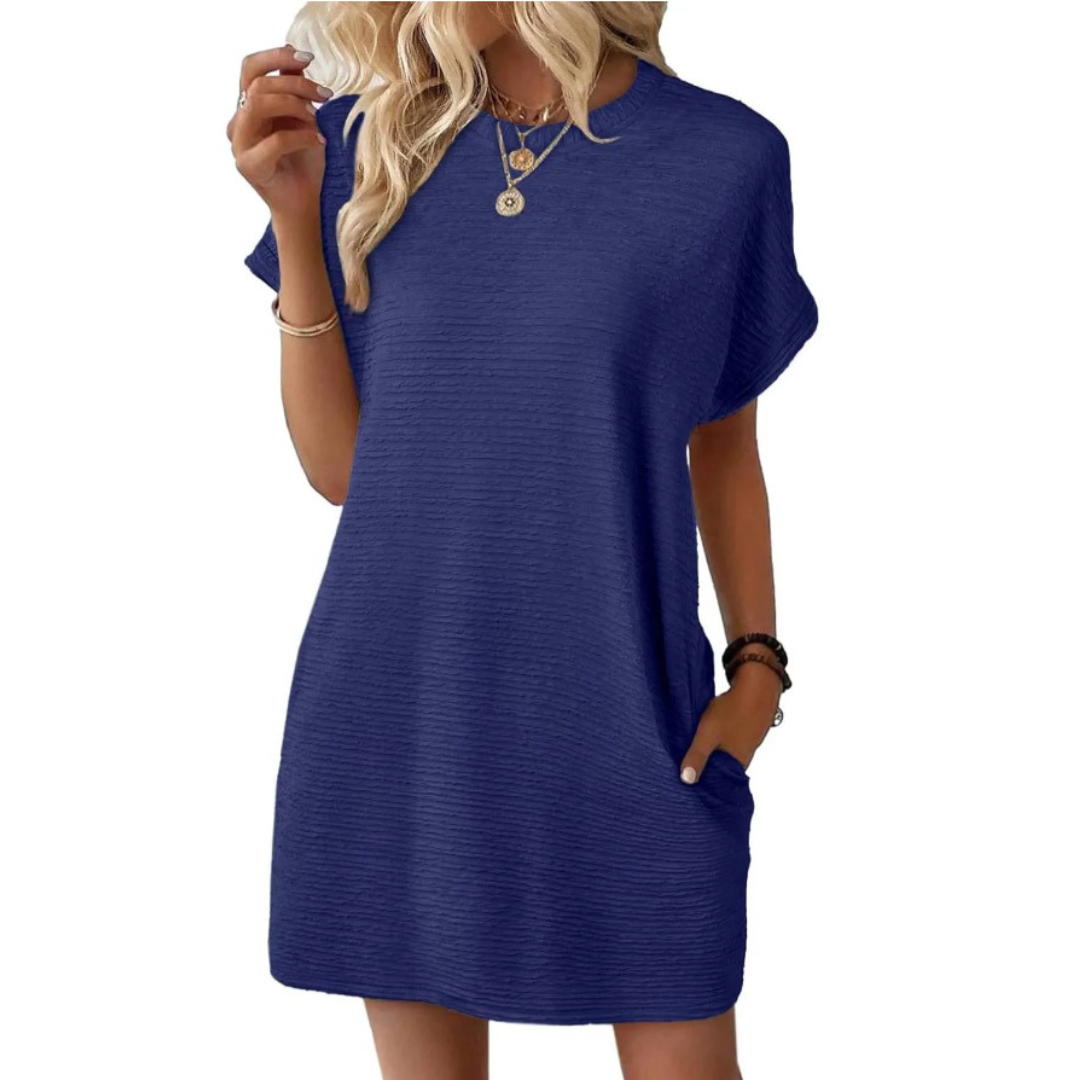 Rosalinde Wentmoor | Hot Pink Ribbed Crew Neck Mini T-Shirt Dress