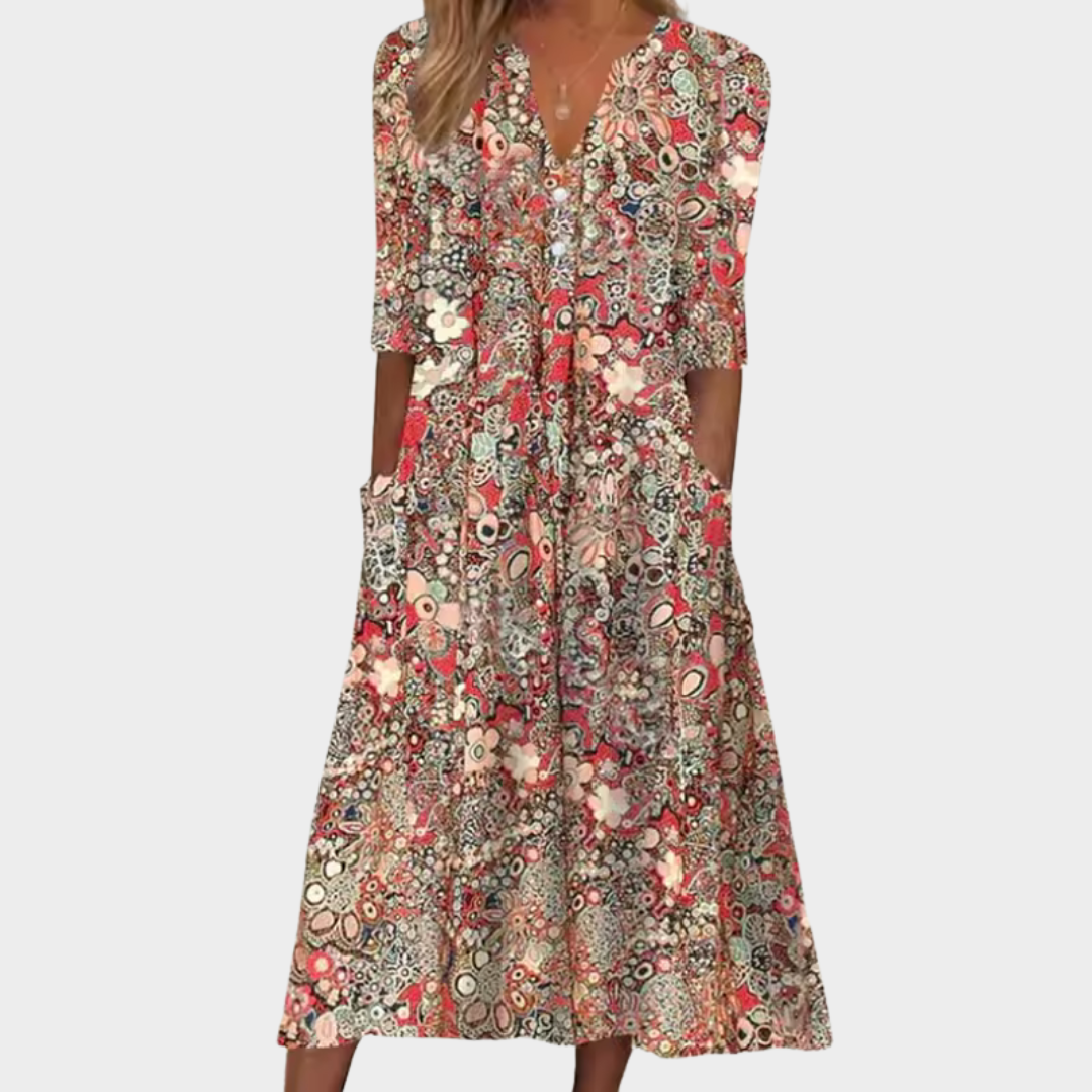 Georgiana Felbermonde | Floral Print Midi Dress with Pockets
