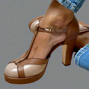 Eleonore Vanthorpe | Brown T-Strap Platform Block Heel Sandals