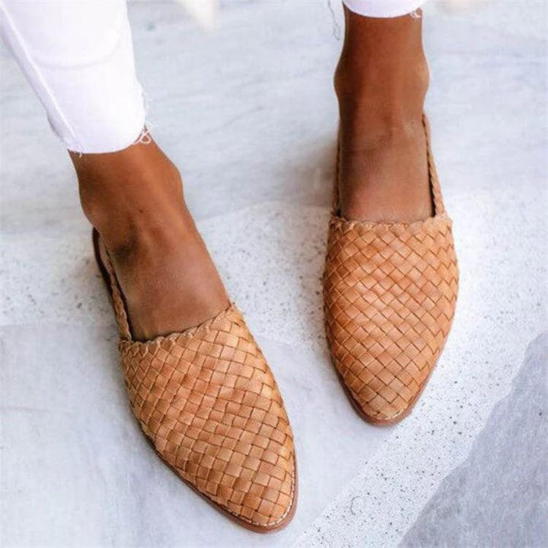 Nicolette Fairbourne | Brown Woven Vegan Leather Slingback Flats