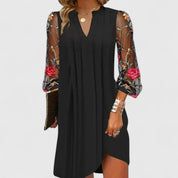 Lavinia Beaumont | Black Mesh Floral Embroidered Sleeve Mini Dress