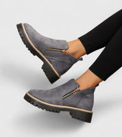 Elaine Fontverde | Black Suede Ankle Boots with Gold Zip