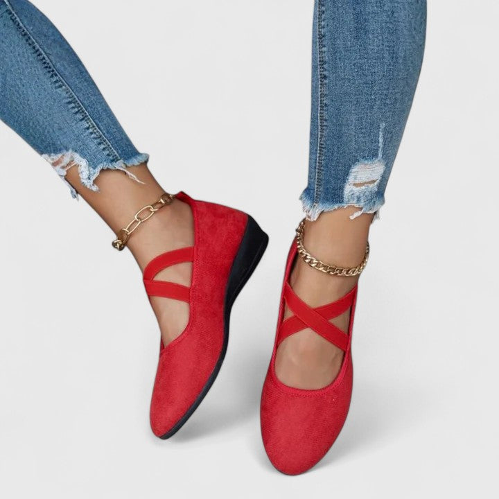 Marguerite Lasserre | Black Suede Cross-Strap Wedge Flats
