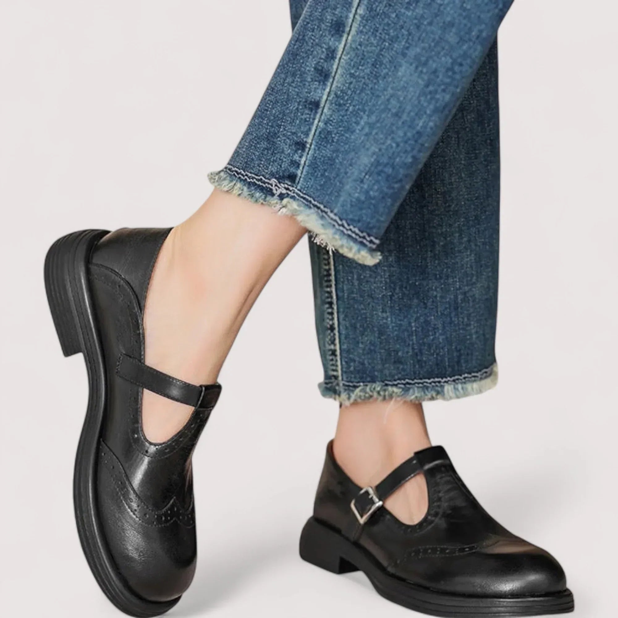 Rosalind Featherstone | Orthopedic Mary Jane Flats in Brown Leather