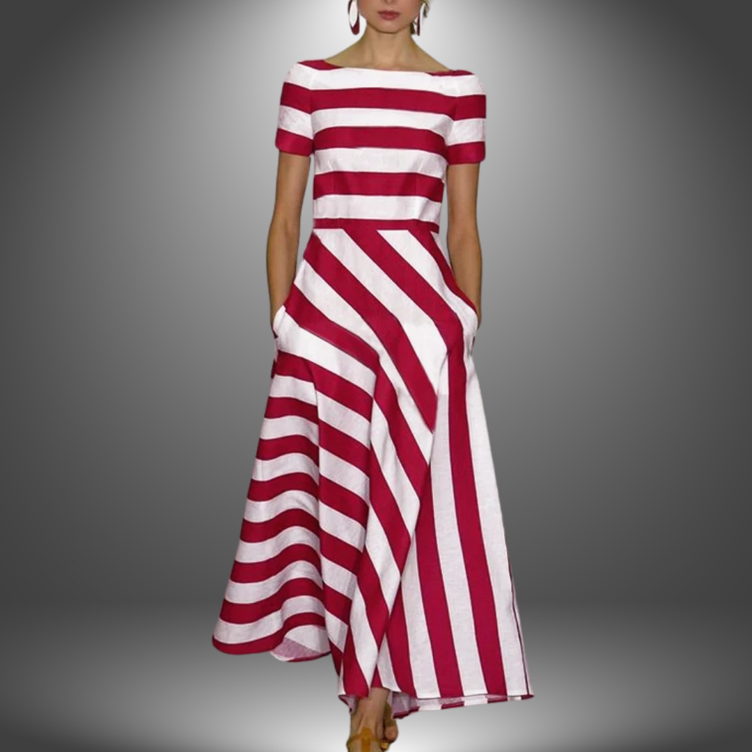 Venetia Rosamond | Red & White Striped Maxi Dress