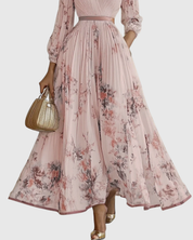 Édith Ravencombe | Floral Pleated Midi Dress with Deep V-Neck