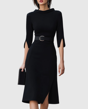 Vivienne Rochambeau | Classic Black Belted Midi Dress