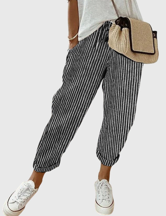 Céleste Duranville | High Waist Linen Drawstring Pants in Beige