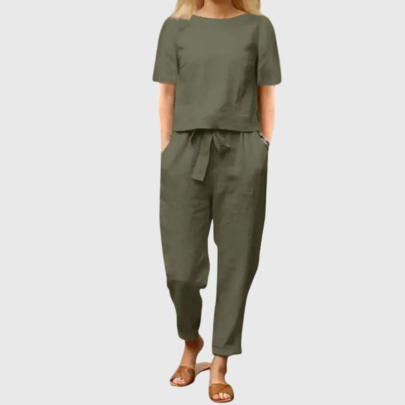 Violette Marchand | Navy Linen-Look Co-Ord Short Sleeve Set