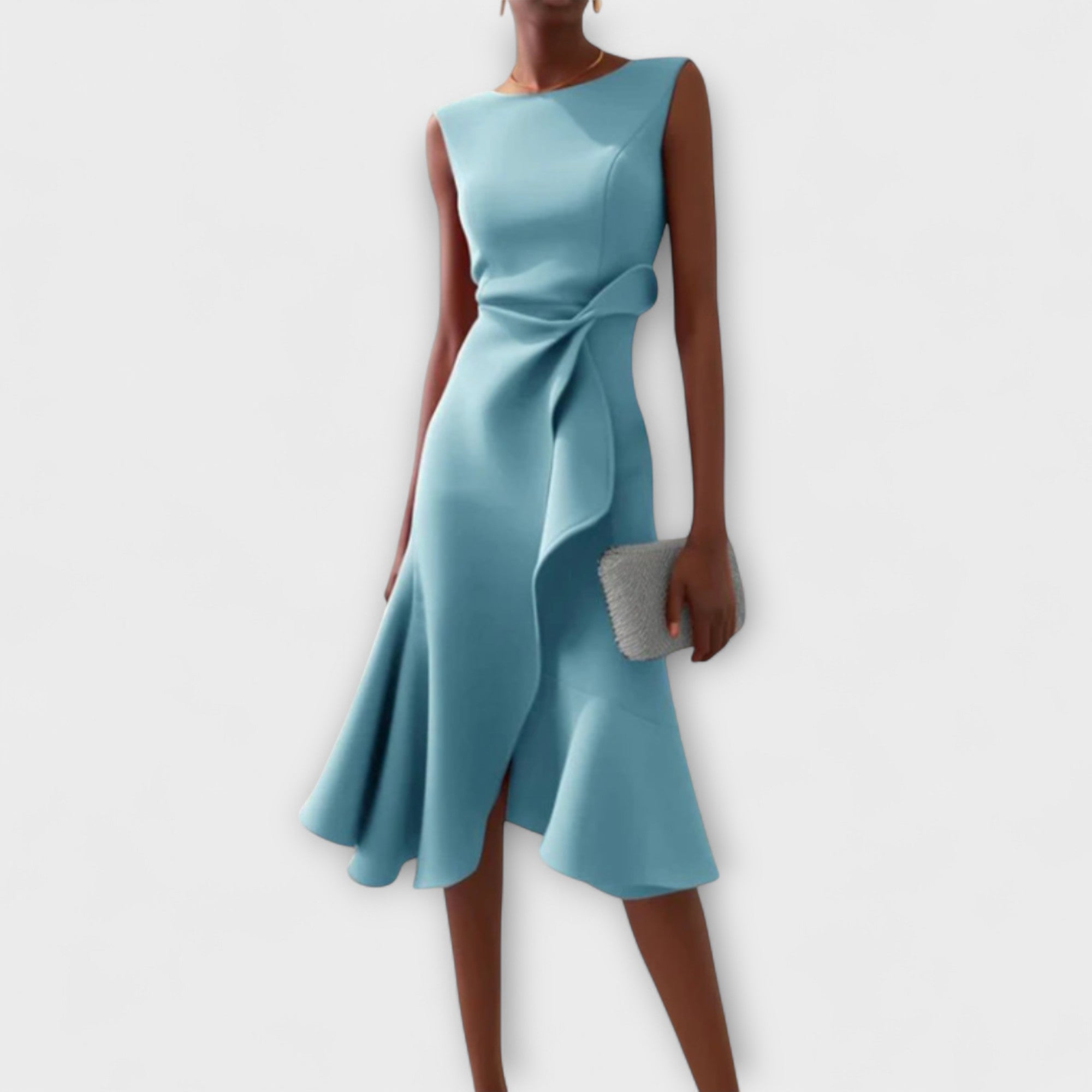 Celestine Beauvray | Red Sleeveless Asymmetric Draped Midi Dress