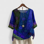 Rosalind Devereaux | Bohemian Patchwork Print Short-Sleeve Top