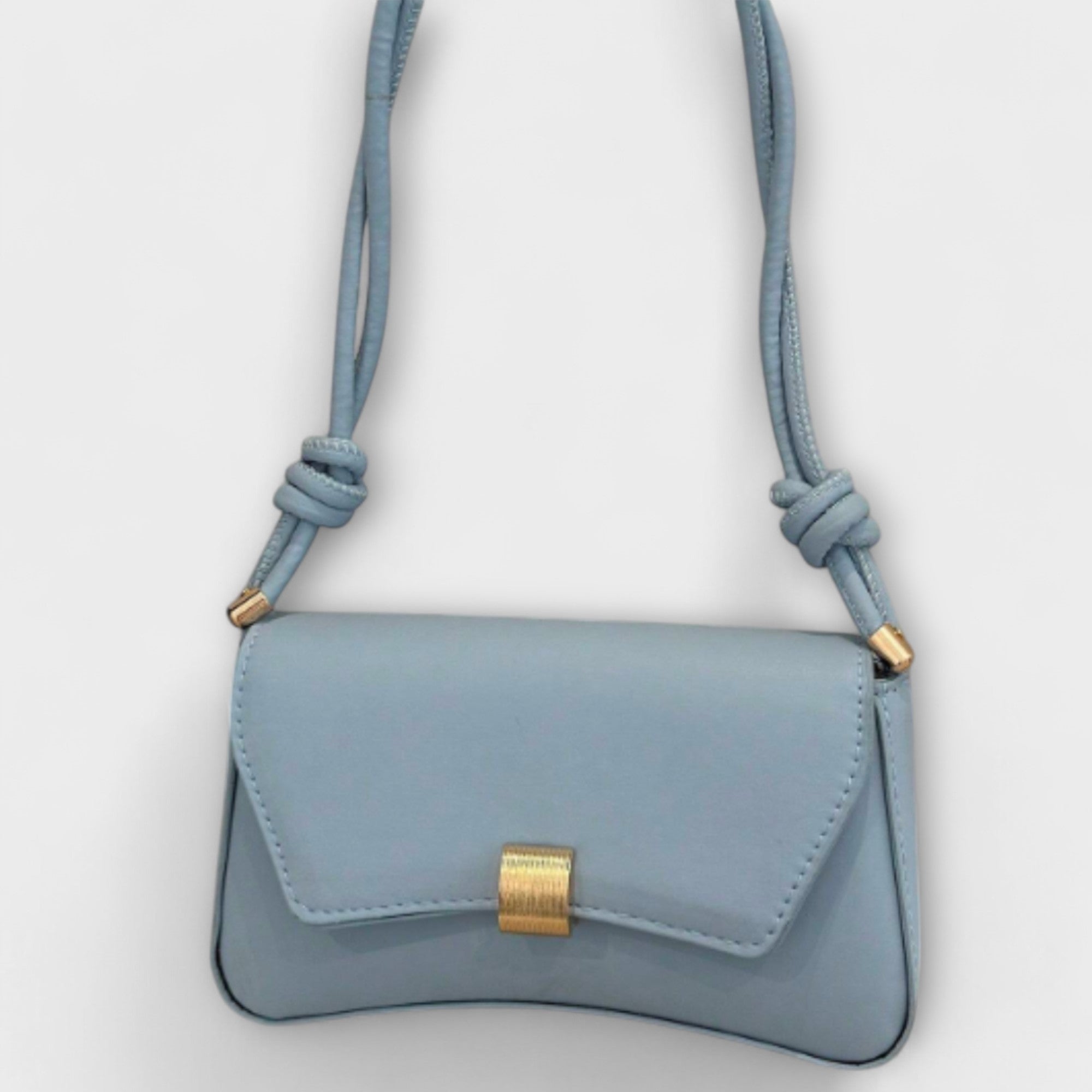 Clarisse Beaumont | Beige Faux Leather Shoulder Bag with Gold Clasp