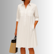 Seraphina Kelmsworth | Green A-Line Button Shirt Dress with Pockets