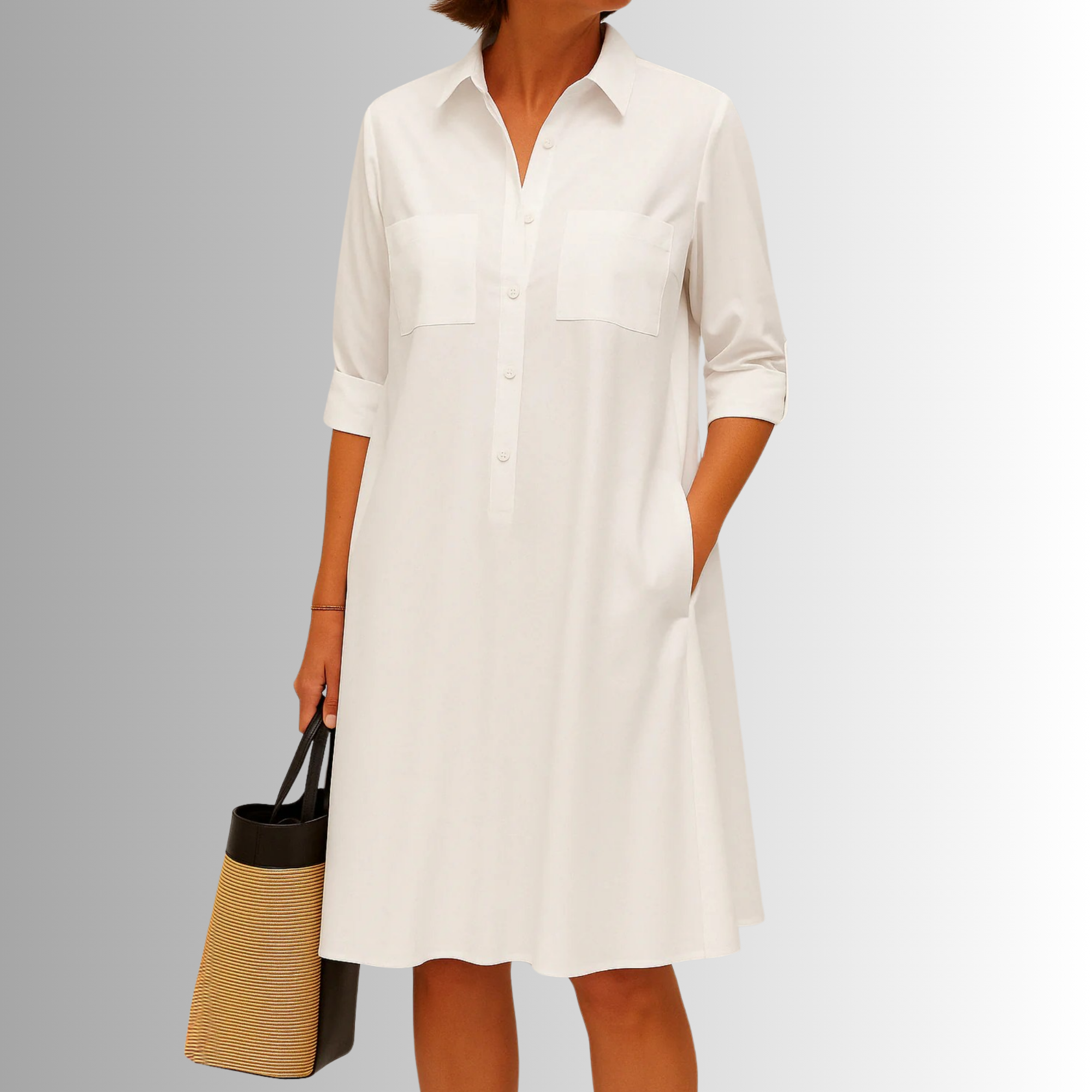 Seraphina Kelmsworth | Green A-Line Button Shirt Dress with Pockets