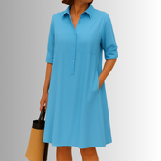 Seraphina Kelmsworth | Green A-Line Button Shirt Dress with Pockets