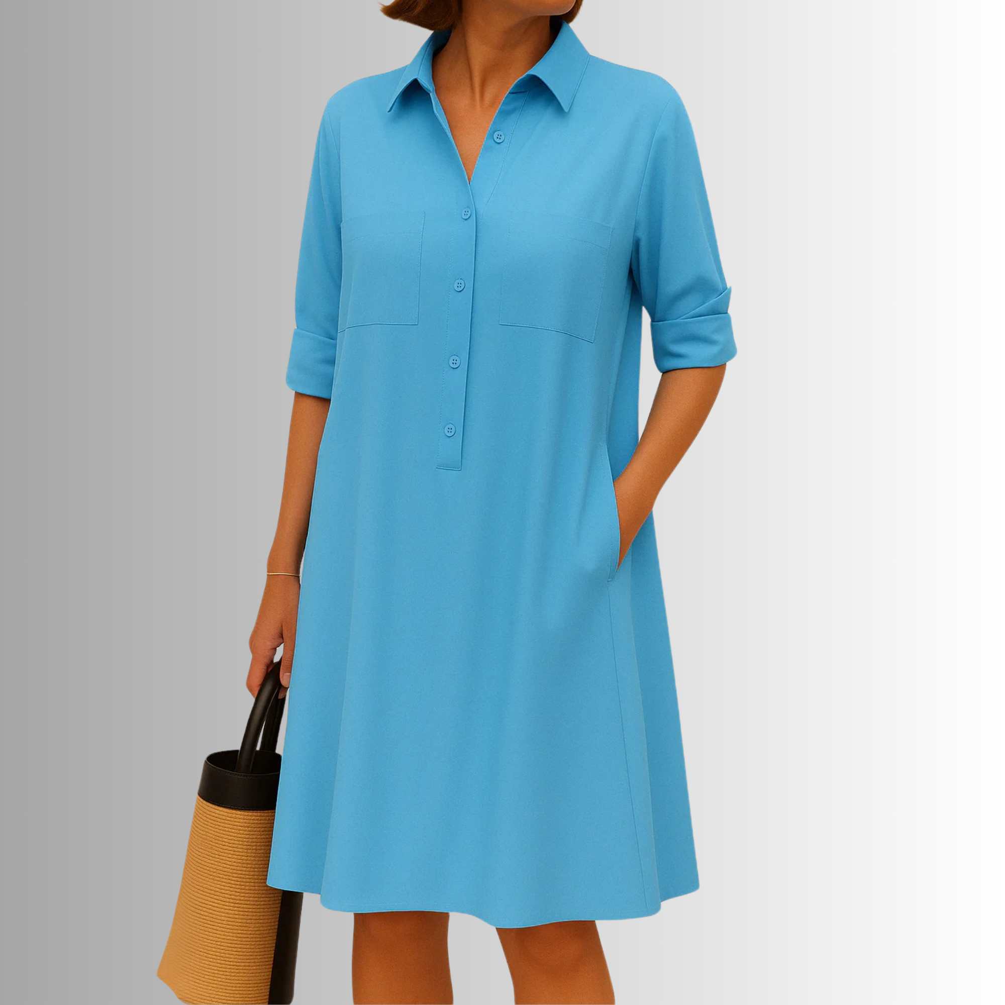 Seraphina Kelmsworth | Green A-Line Button Shirt Dress with Pockets