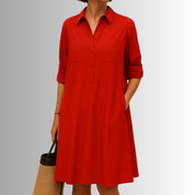 Seraphina Kelmsworth | Green A-Line Button Shirt Dress with Pockets