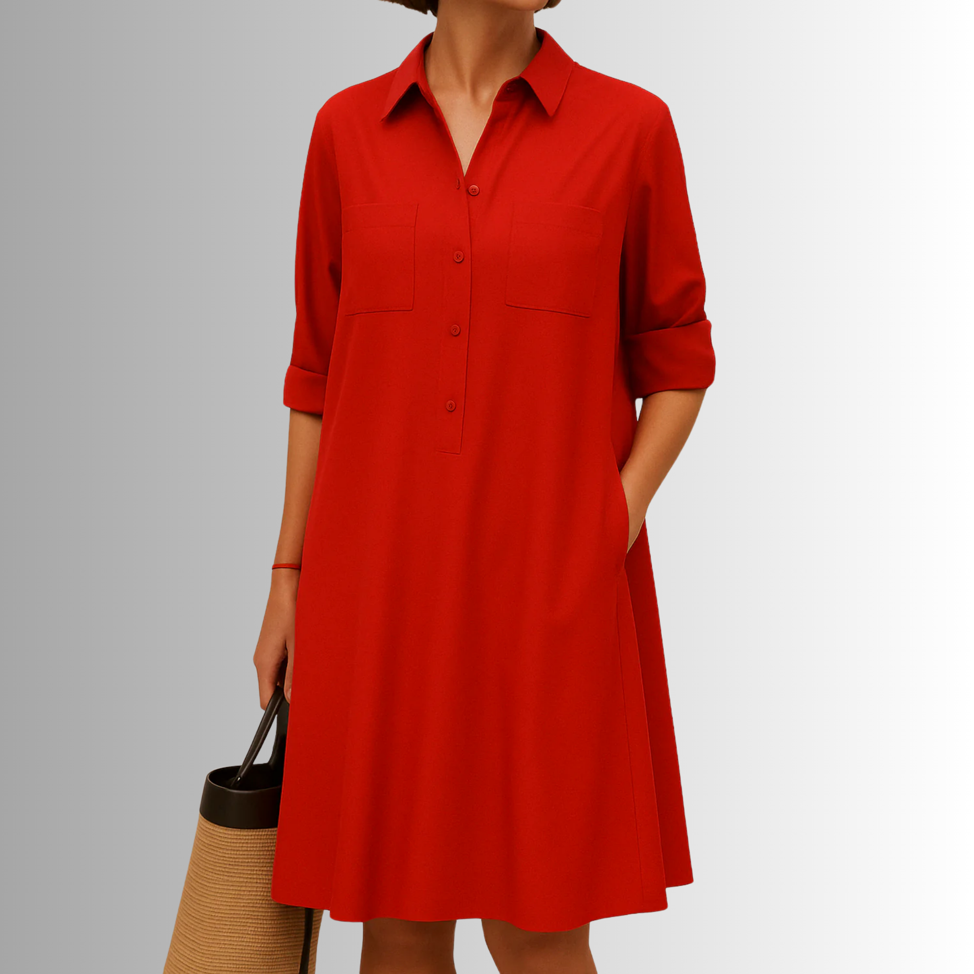 Seraphina Kelmsworth | Green A-Line Button Shirt Dress with Pockets
