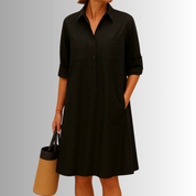 Seraphina Kelmsworth | Green A-Line Button Shirt Dress with Pockets
