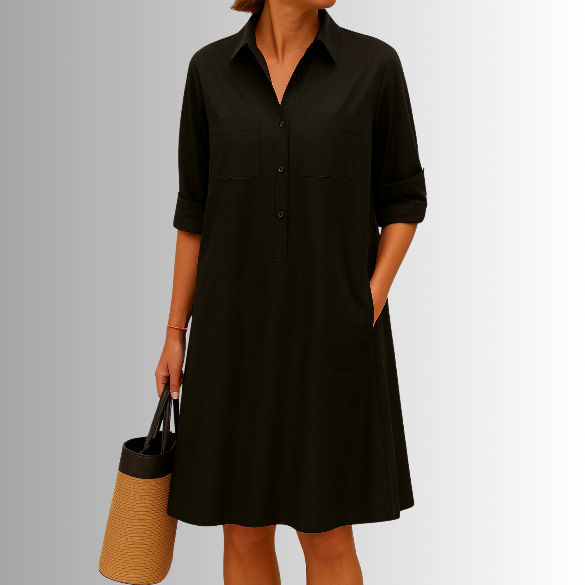 Seraphina Kelmsworth | Green A-Line Button Shirt Dress with Pockets