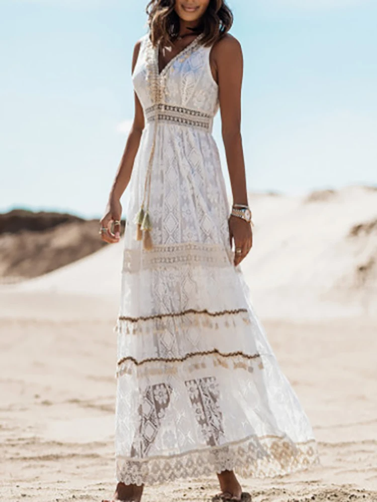 Rosalba Duchemin | Ivory Lace Boho Maxi Dress