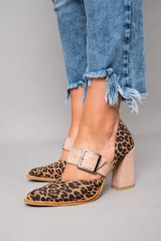 Claudine Marceau | Leopard Print Block Heel Pumps with Buckle Strap