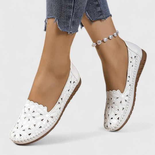 Perrine Galveston | White Hollow-Cut Slip-On Flat Loafers