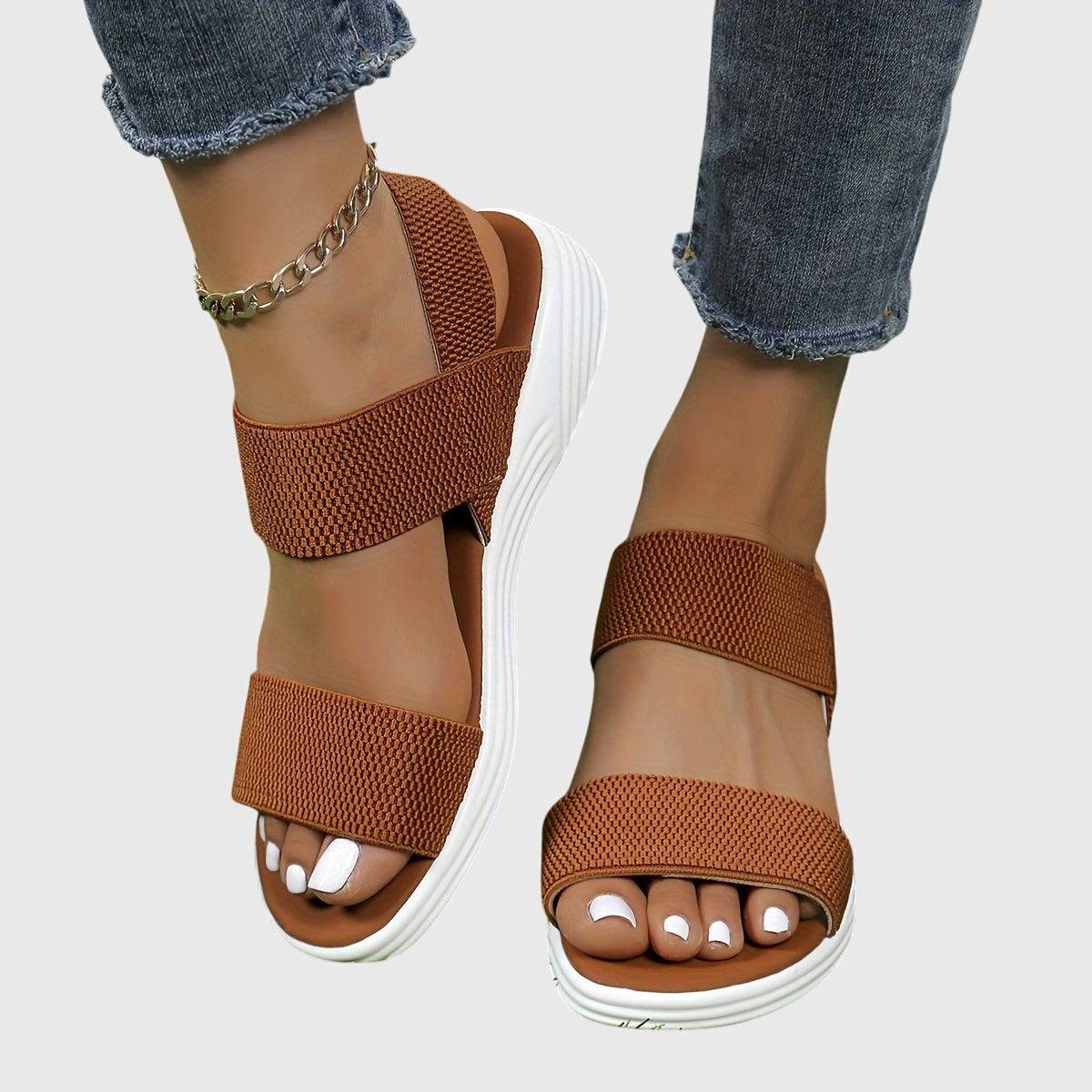 Solène Faircastle | Black Double-Strap Flat Sandals with White Sole