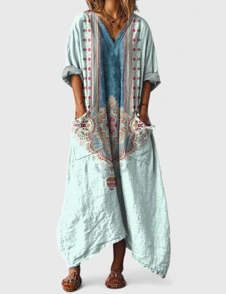 Eleonore Castlewood | Bohemian Ethnic Print Maxi Dress with Pockets
