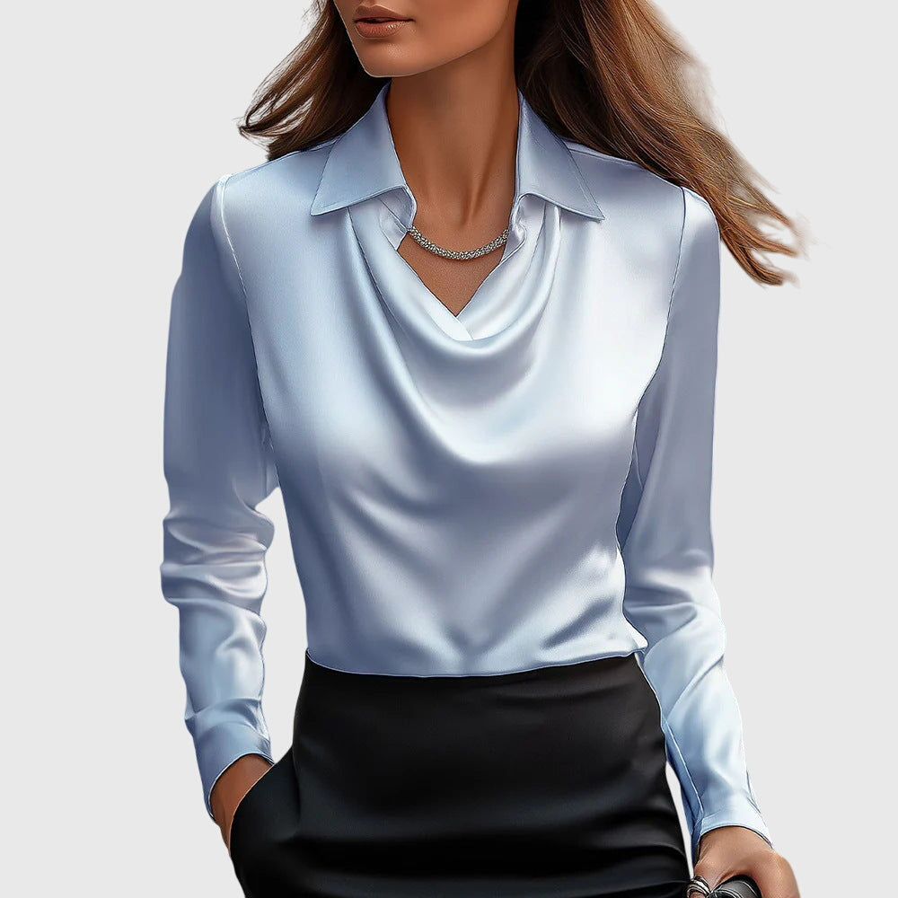 Séraphelle Wyndcourt | Satin Cowl-Neck Blouse in Champagne