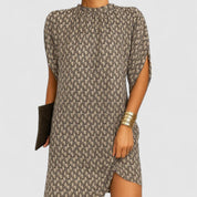 Colette Vaumoreau | Pink Mock Neck Batwing Split Sleeve Midi Dress