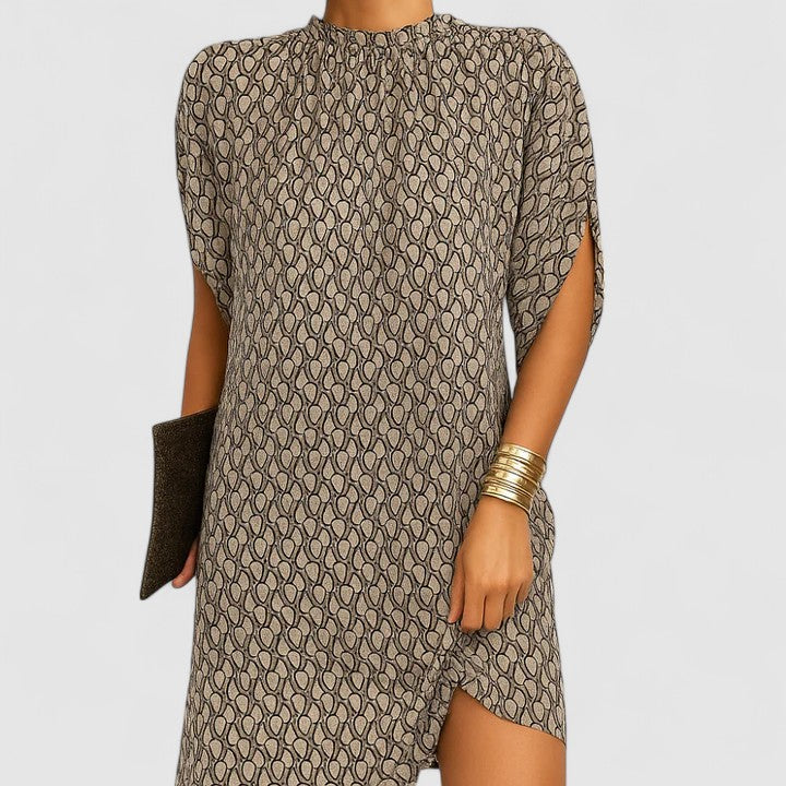 Colette Vaumoreau | Pink Mock Neck Batwing Split Sleeve Midi Dress