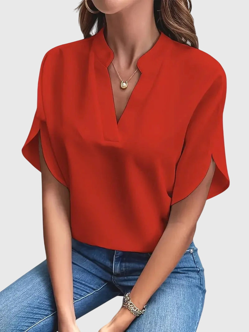 Sylvana Bretoncourt | White V-Neck Short Sleeve Blouse